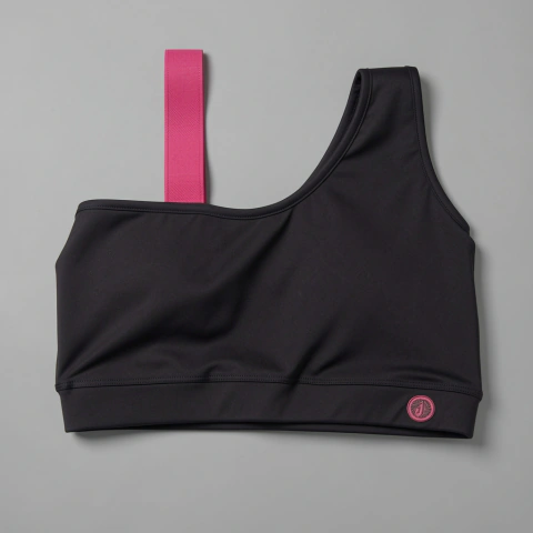 Top Tense Line negro con tira elástica fucsia