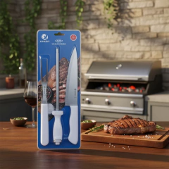 Kit 3 Peças Para Churrasco Faca Garfo Chaira - Aço Inox - loja online