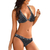 Sexy biquíni de duas peças para as mulheres, cor sólida, manga curta sopro, cintura alta, sem encosto, verão - comprar online