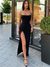 Vestido de Bainha com Cinta de espaguete feminino, vestido bodycon sexy para sennhora, split, monacromático - Hebreus
