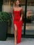 Vestido de Bainha com Cinta de espaguete feminino, vestido bodycon sexy para sennhora, split, monacromático - loja online