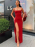 Vestido de Bainha com Cinta de espaguete feminino, vestido bodycon sexy para sennhora, split, monacromático - loja online