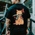 Camiseta estampada de anime Samurai Cat masculina, camiseta de manga curta, gola na internet