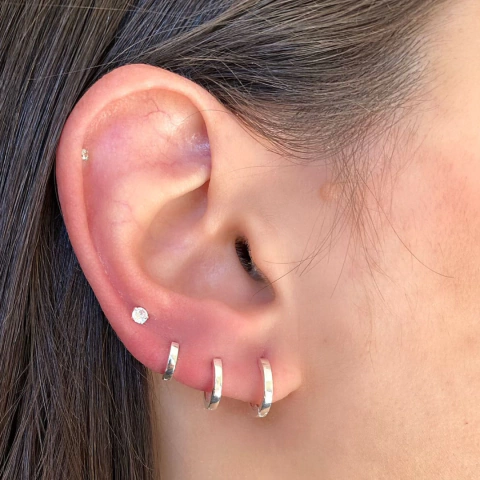 Brinco trio de argolas lisa | fecho encaixe - Prata 925 - comprar online