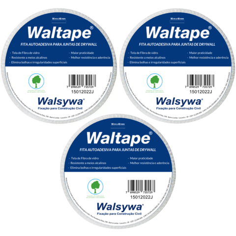 Fita Adesiva Telada Para Drywall 90m X 48mm Waltape 3 Unidad