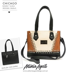 CARTERA CHICAGO DE CUERO NEGRA Y SUELA