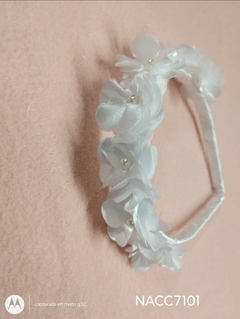 Vincha 7 flores Blanco