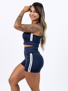 Conjunto Short e Top de Cintura Alta Fitness de Academia em Material Suplex com Listras Laterais na internet