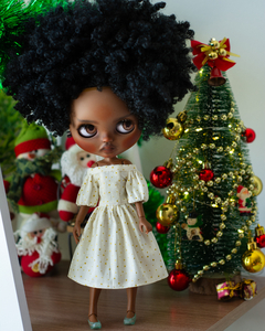 Vestido Off-White com poá dourado - comprar online