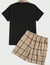 Manfinity Homme Hombres Camisa polo algodón de cuadros en contraste cuello & Shorts de cintura con cordón - comprar en línea