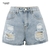 Imagen de Pantalones cortos de mezclilla para mujer, Shorts informales de cintura alta, a