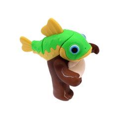 Juguete articulado de Tripi Tropi Tropa Tripa con forma de pez y brazos, diseñado para ser divertido y colorido.