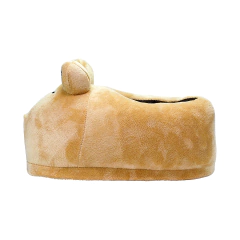 Pantuflas de peluche en forma de alien con detalles de emoción, color beige.