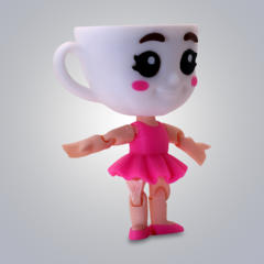 Figura coleccionable de ballerina con cabeza en forma de taza blanca y vestido rosa con falda de vuelo