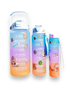 Kit 3 Garrafa De Água 2L 900ml 300ml Com Adesivos Motivacional Academia Porta Celular Cor Aleatória - banca_veiastores