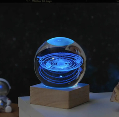 3D criativo interior esculpido cristal bola sistema Solar noite lâmpada famíli - banca_veiastores