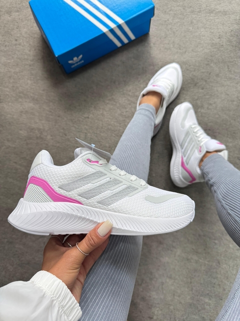 Adidas Falcon Branco com Detalhes Rosa Feminino
