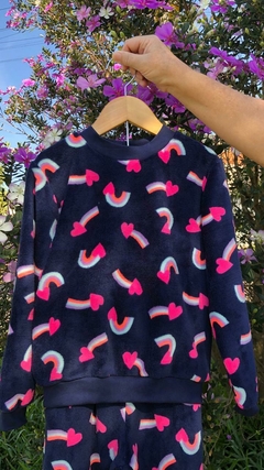 Conjunto Fleece - Coração Azul Marinho