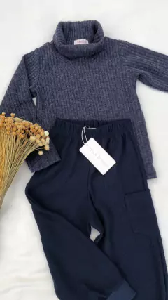 Blusa Básica de lã canelada unissex - azul marinho - comprar online