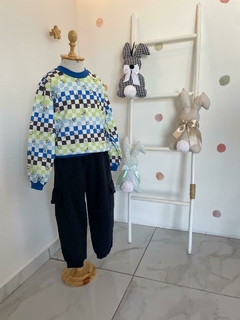 Blusa Moletinho Quadriculada Azul - Bella Bordô Kids