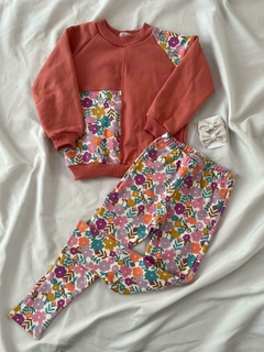 Blusa Moletom Terracota e floral - Bella Bordô Kids