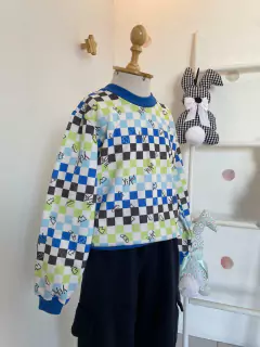 Blusa Moletinho Quadriculada Azul - comprar online