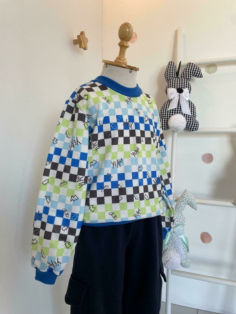 Blusa Moletinho Quadriculada Azul - comprar online