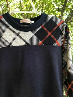Blusa de Moletinho Salamê - Azul + Xadrez - comprar online