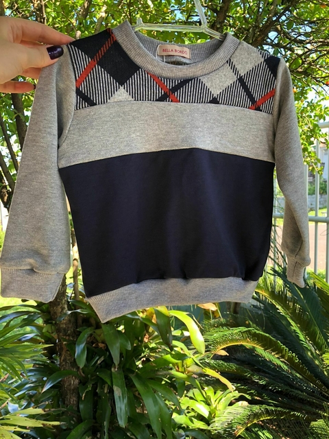 Blusa de Moletinho Salamê - Cinza + Xadrez