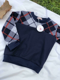 Blusa de Moletinho Salamê - Azul + Xadrez - Bella Bordô Kids
