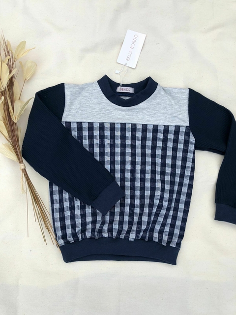 Blusa de Moletinho Salamê - Xadrez + Azul