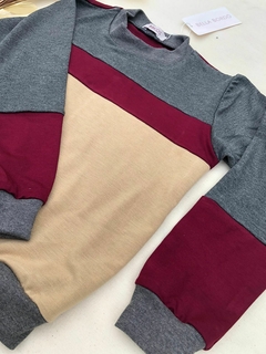 Blusa de Moletinho Salamê - Chumbo + Bege na internet