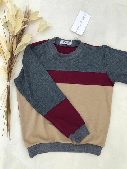 Blusa de Moletinho Salamê - Chumbo + Bege