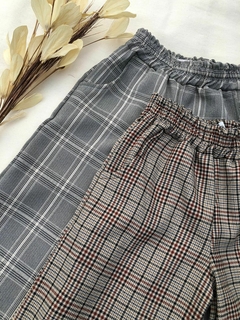 Calça Wide - Xadrez Marrom - Bella Bordô Kids