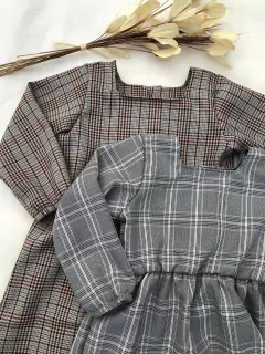 Vestido Melina - Xadrez Cinza - Bella Bordô Kids