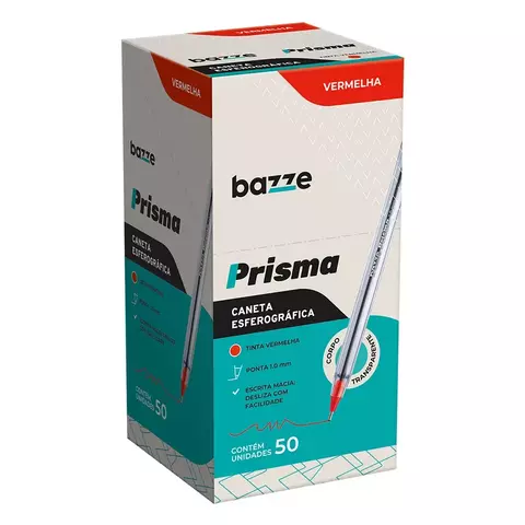 CANETA ESFEROGRÁFICA PRISMA 1.0 MM VERMELHO BAZZE CAIXA C/50 UN