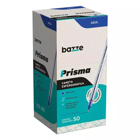 CANETA ESFEROGRÁFICA PRISMA 1.0 MM AZUL BAZZE CAIXA C/50 UN