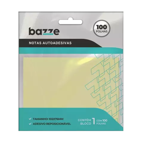 NOTAS AUTOADESIVAS 76 MM X 102 MM POLYBAG C/1 BLOCO X 100 FOLHAS BAZZE
