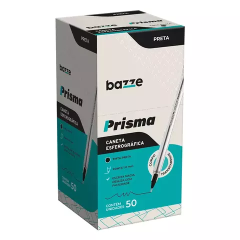 CANETA ESFEROGRÁFICA PRISMA 1.0 MM PRETO BAZZE CAIXA C/50 UN