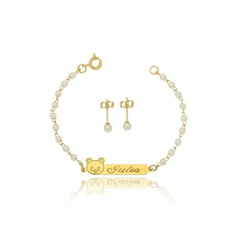 Pulseira infantil chapinha personalizada com perolas