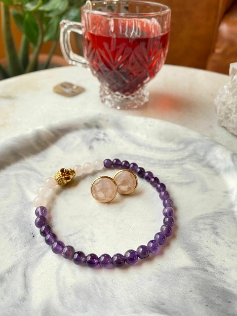 Pulseira Ametista e Quartzo Rosa