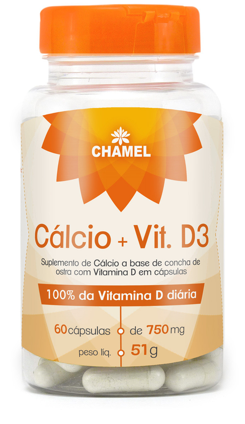 Cálcio + Vitamina D3 em Cápsulas 60cps x 300mg Chamel