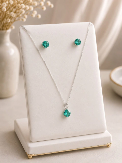 Conjunto zirconia redondo turmalina Prata 925