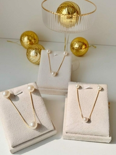 Conjunto Perola - Brinco e Colar - Semi Joia