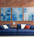 Conjunto de 3 Quadros Decorativos Abstrato Azul Água