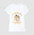 Camisa branca feminina com estampa colorida de um cachorro feliz comemorando aniversário, acompanhado da frase "É SEU ANIVERSÁRIO. VAMOS FAZER ALGO ESTÚPIDO JUNTOS".
