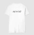 Camiseta branca com a frase "adopt, don't shop" estampada em preto.