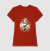 Camiseta feminina vermelha com estampa de um cachorro beagle tocando violão e usando um chapéu.
