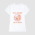 T-shirt feminina branca com estampa de um cachorro e as frases "STAY GOLDEN" e "LIFE IS GOOD".