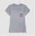 Camisa cinza feminina com estampa "CAT DAD" na parte frontal.
